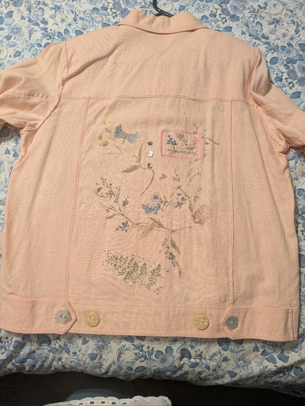 Light Peach Embroidered Button-Front Jacket - Picture 2 of 9